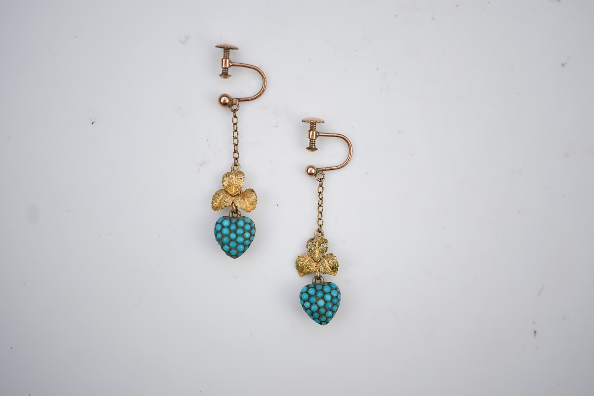 A pair of turquoise locket earrings, mid 19th century and later